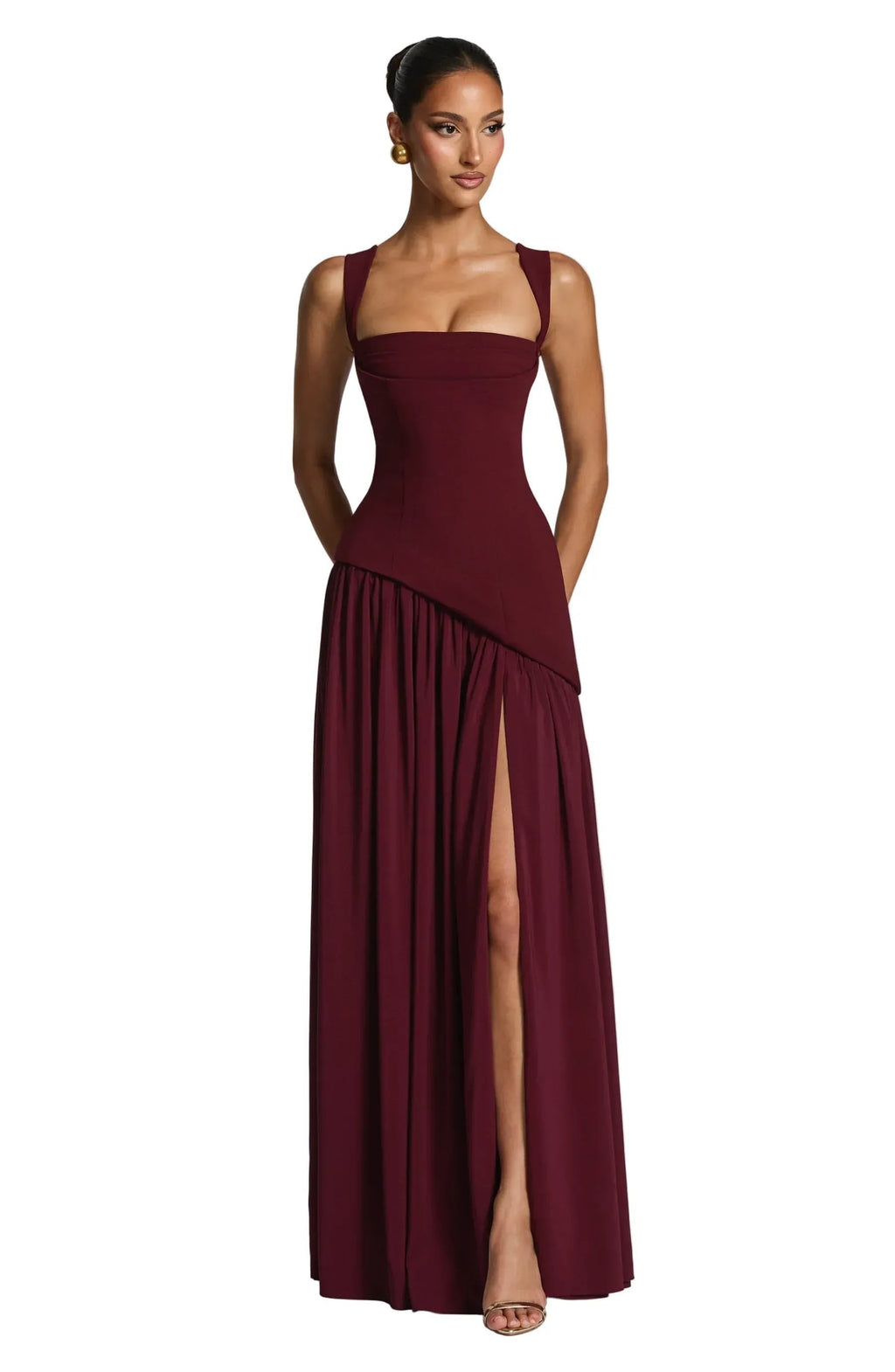 Isabel | Vestido Largo Elegante Sin Mangas para Fiesta en Burdeos 0