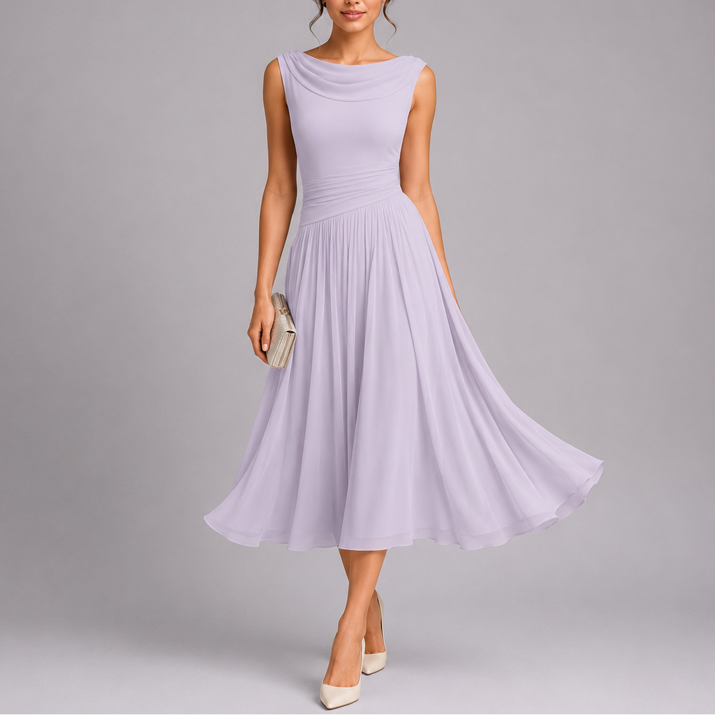 Lucía | Vestido Midi Plisado con Cuello Drapeado para Mujer 0