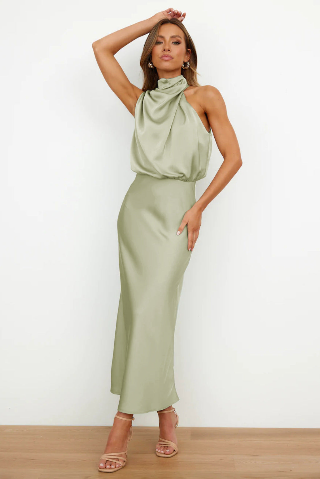 Lucía | Vestido Midi Satinado Halter Elegante para Mujer 0