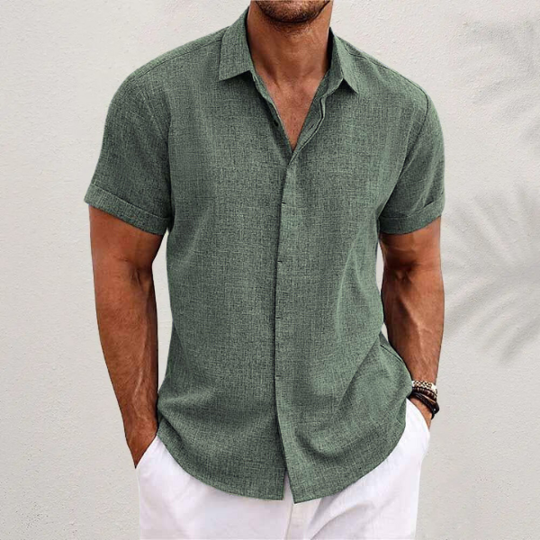 DIEGO – Camisa de manga corta de algodón y lino para hombre