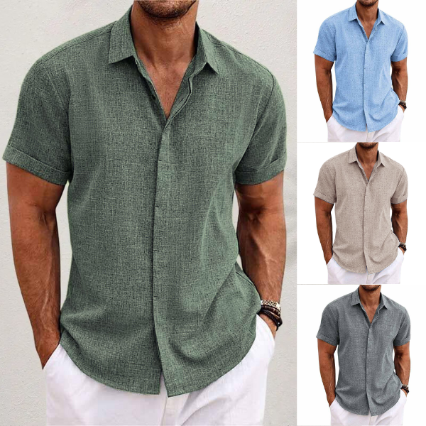 DIEGO – Camisa de manga corta de algodón y lino para hombre