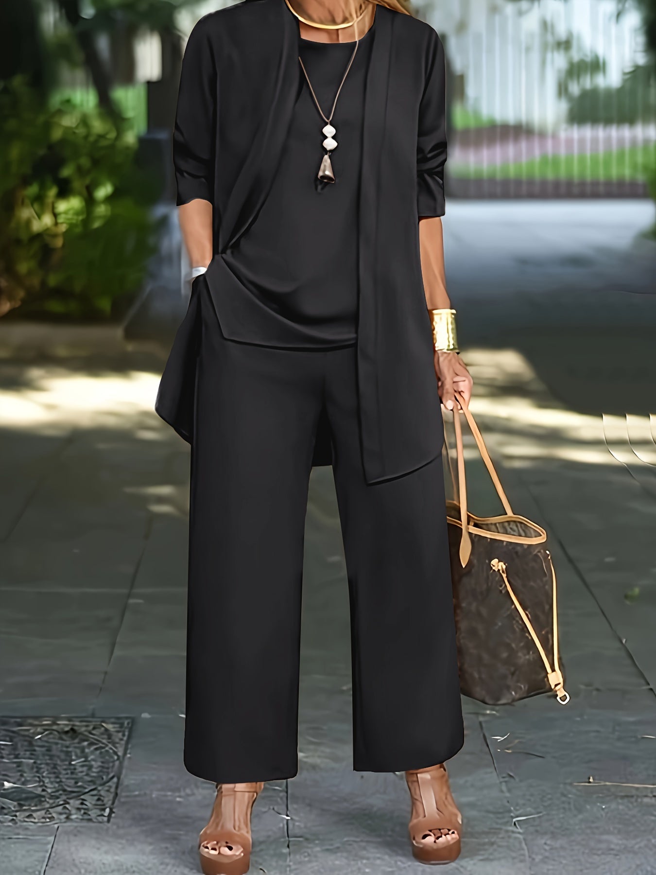 Sofía | Conjunto de Mujer de Tres Piezas con Chaqueta, Top y Pantalones Anchos 2
