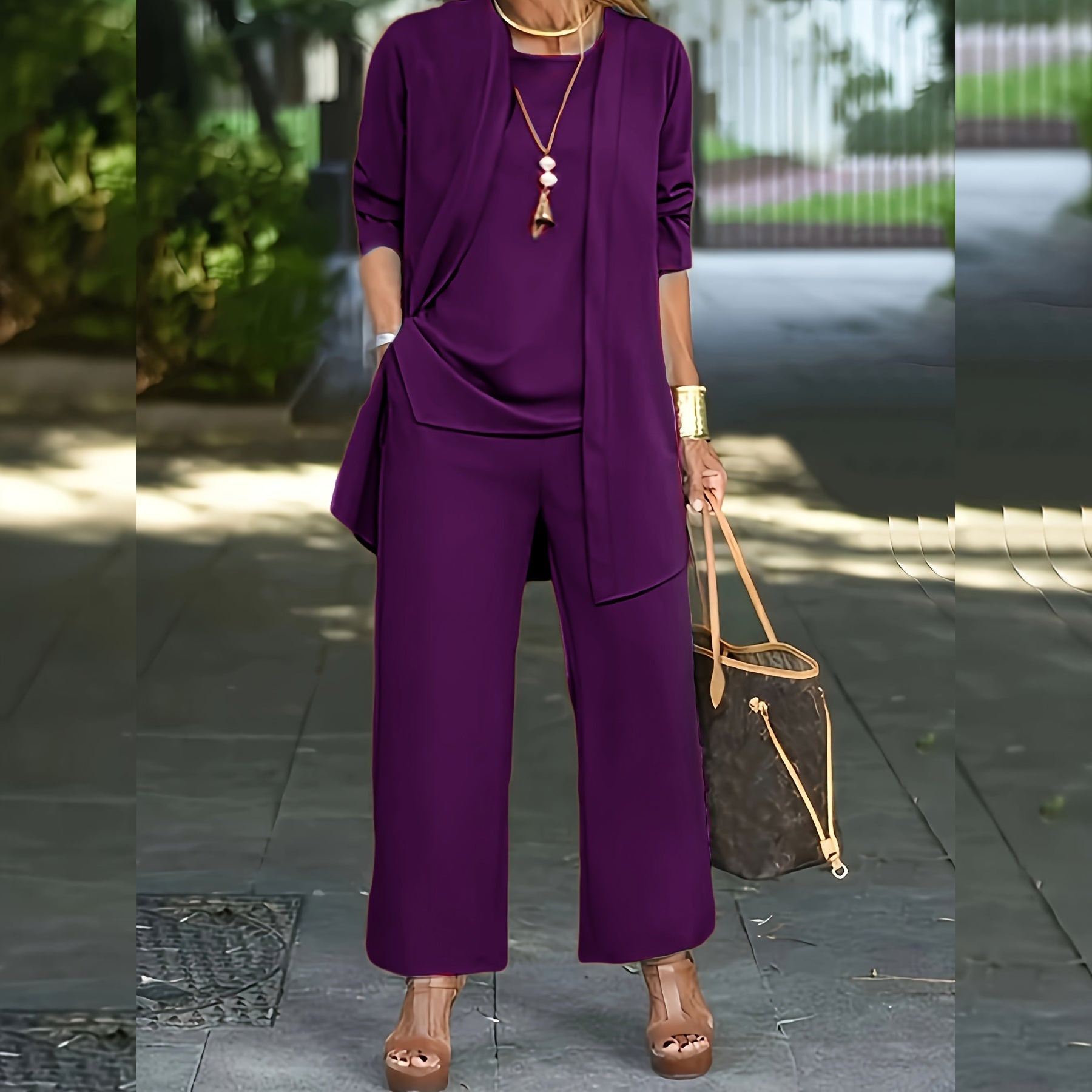 Sofía | Conjunto de Mujer de Tres Piezas con Chaqueta, Top y Pantalones Anchos 6