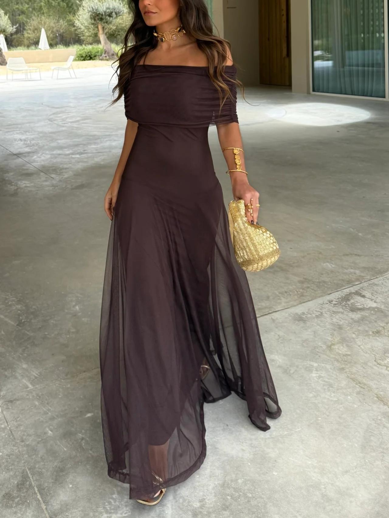 Sofía | Vestido Largo de Gasa Elegante para Mujer con Hombros Descubiertos 0