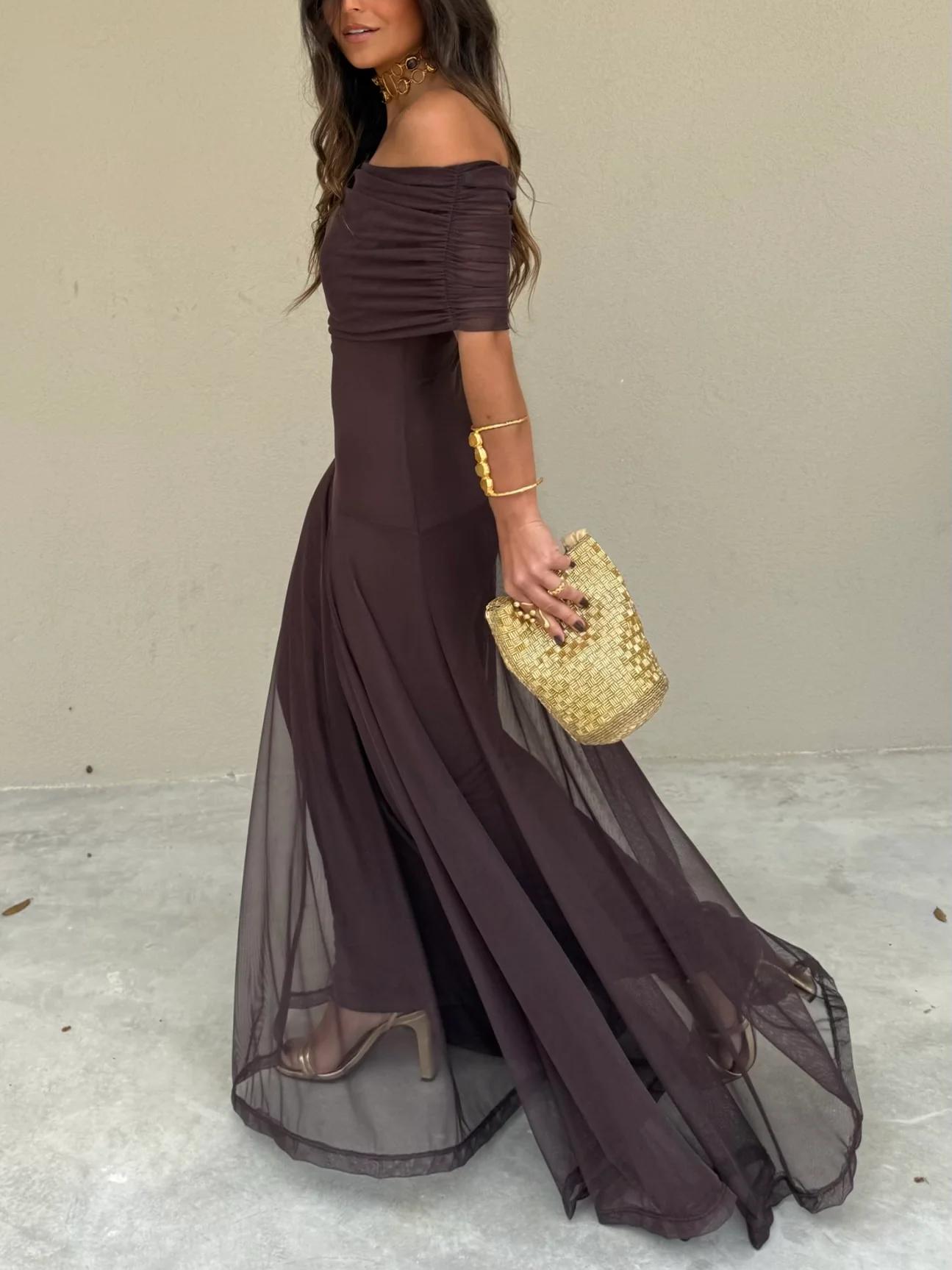 Sofía | Vestido Largo de Gasa Elegante para Mujer con Hombros Descubiertos 2
