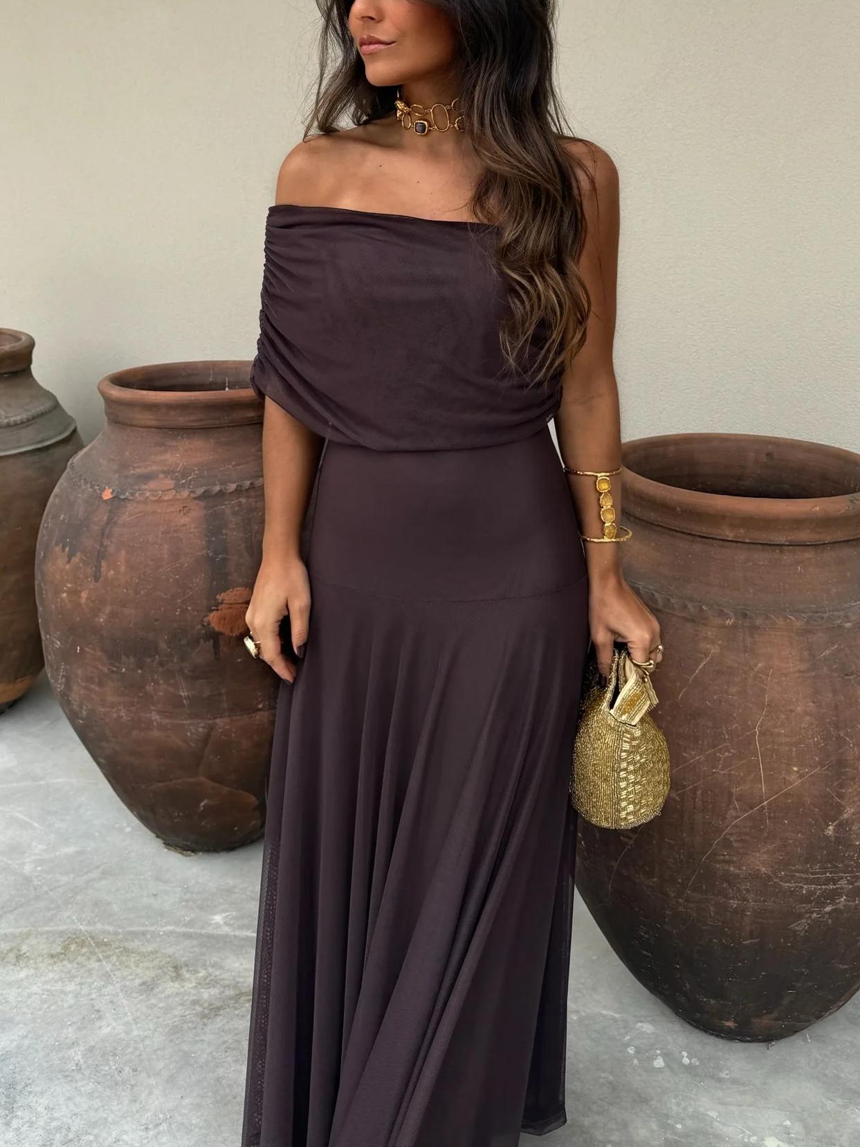 Sofía | Vestido Largo de Gasa Elegante para Mujer con Hombros Descubiertos 7