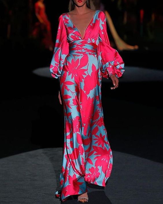 Vestido Largo Elegante con Escote en V y Mangas Largas | Ideal para Eventos de Fiesta 1