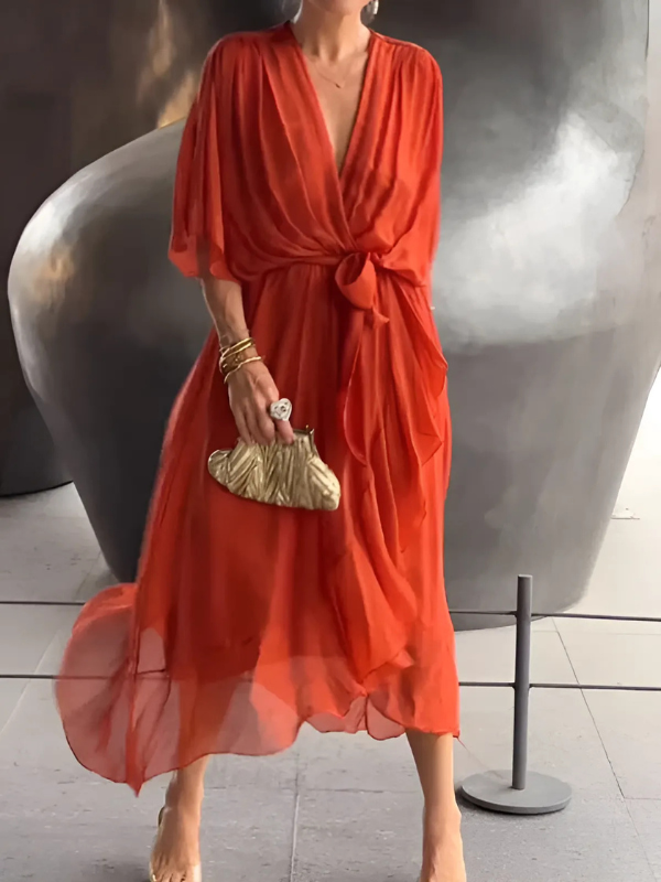 Vestido Midi Mujer Cruzado con Cinturón y Escote en V | Elegante y Versátil para Cualquier Ocasión 6