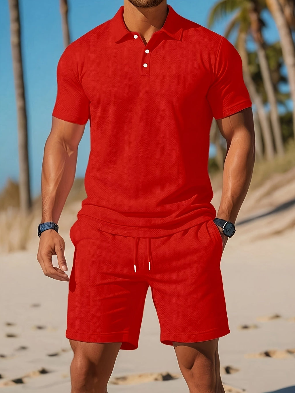 LEO – Conjunto de verano para hombre con polo y pantalones cortos