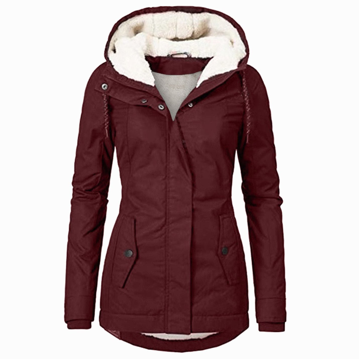 Detalle del interior de forro polar sherpa de la parka Nordia para mujer