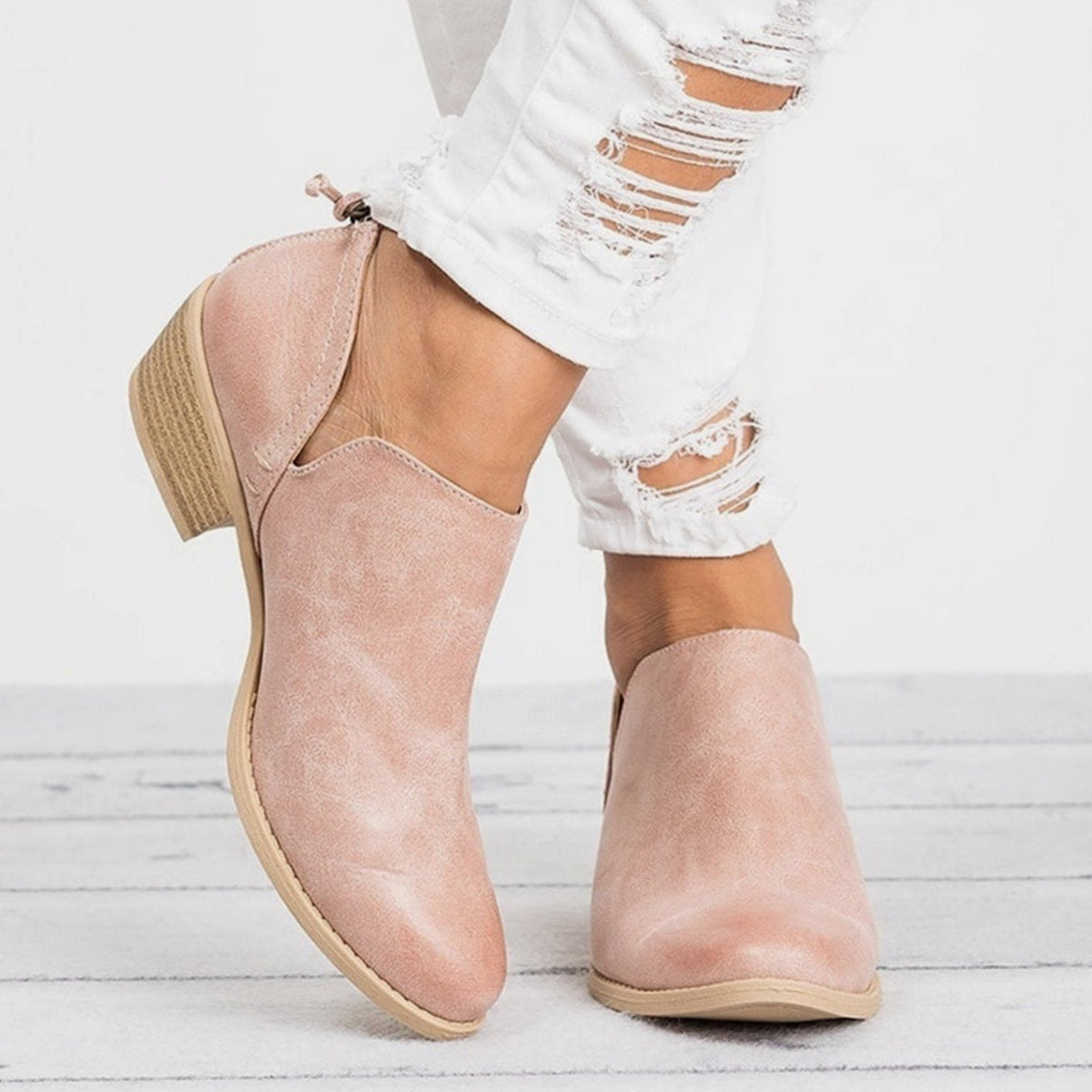 Botines RENNA de mujer con tacón ancho y estilo retro en símil piel