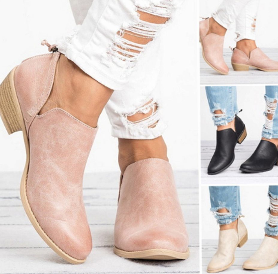 Detalle de la puntera fina y el acabado vintage del botín RENNA