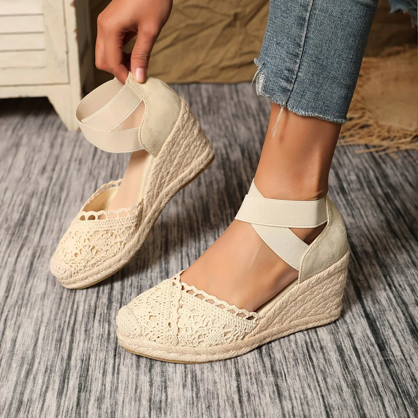 Sofia | Elegante Cuña Esparto Mujer con Detalle de Crochet - Noa Lagos