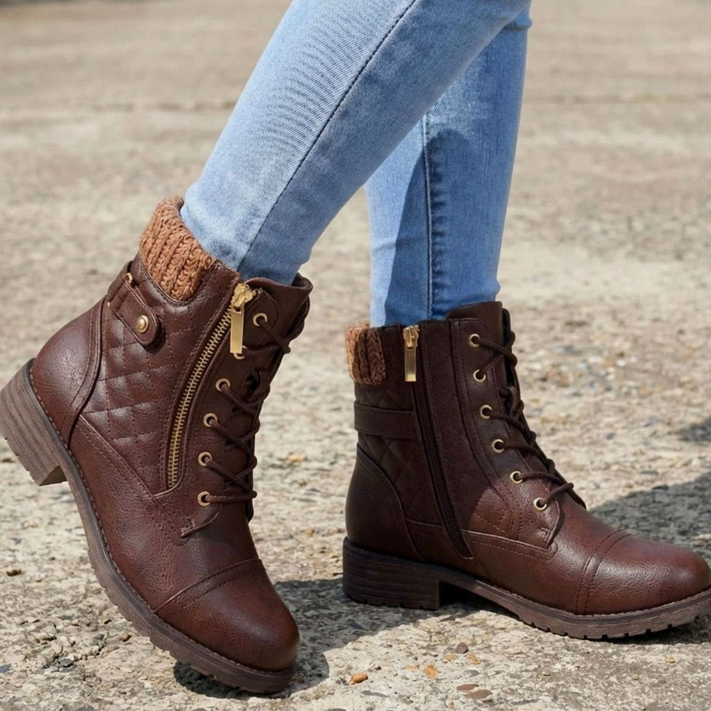 Botines de mujer en color marrón con cuello de punto