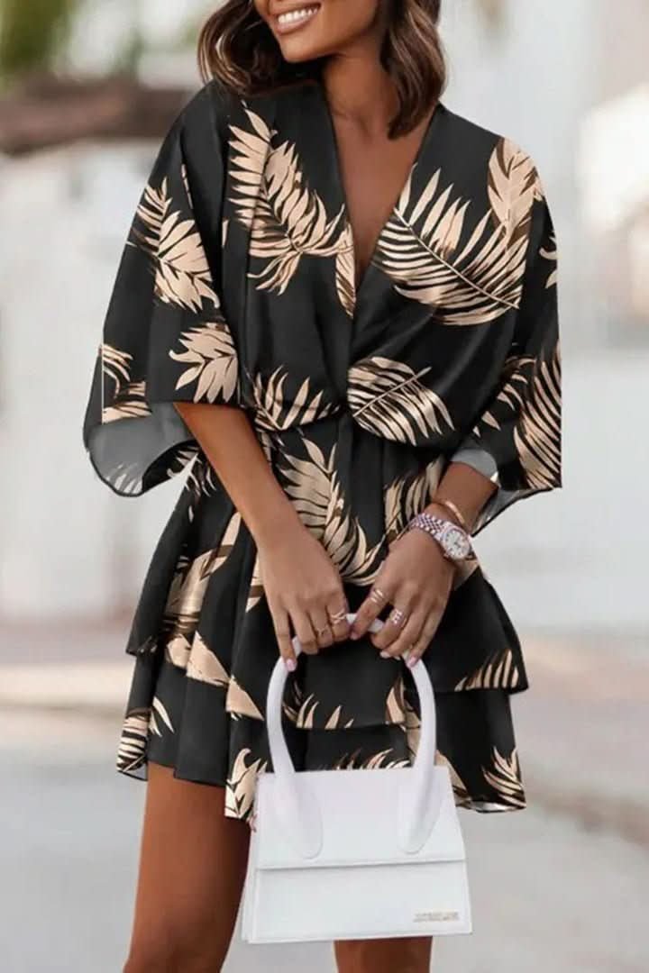 VALERIA – Vestido mini bohemio con estampado tropical para mujer