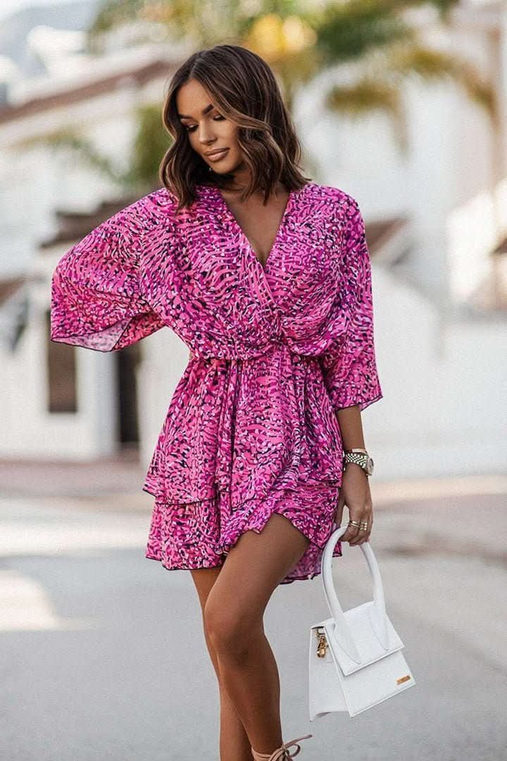 VALERIA – Vestido mini bohemio con estampado tropical para mujer
